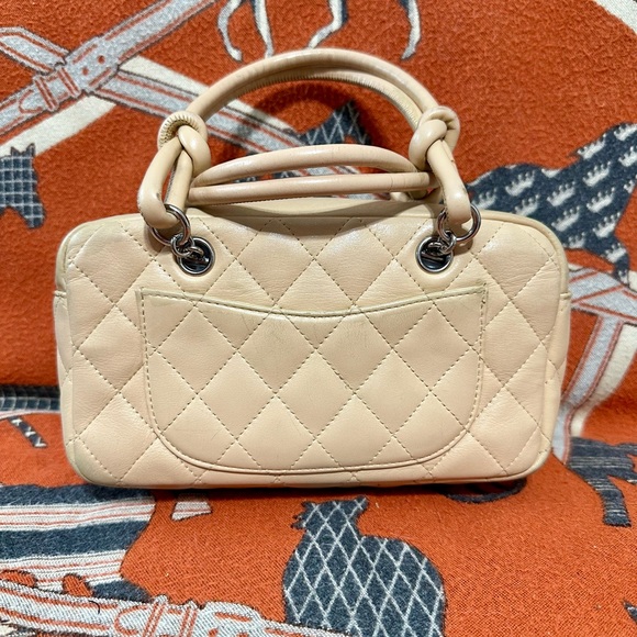 CHANEL ❤️🌟 CAMBON LIGNE MINI BOWLER BAG QUILTED CALF BEIGE LEATHER⭐️ - Picture 9 of 16